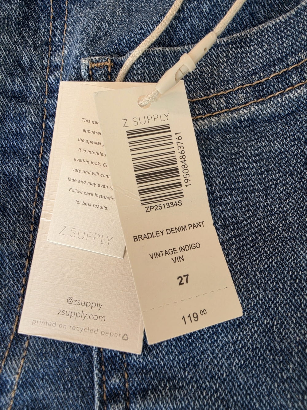 NWT. Z Supply Denim Bradley Stretch Wide Leg Jeans - Blue - Picture 6 of 7